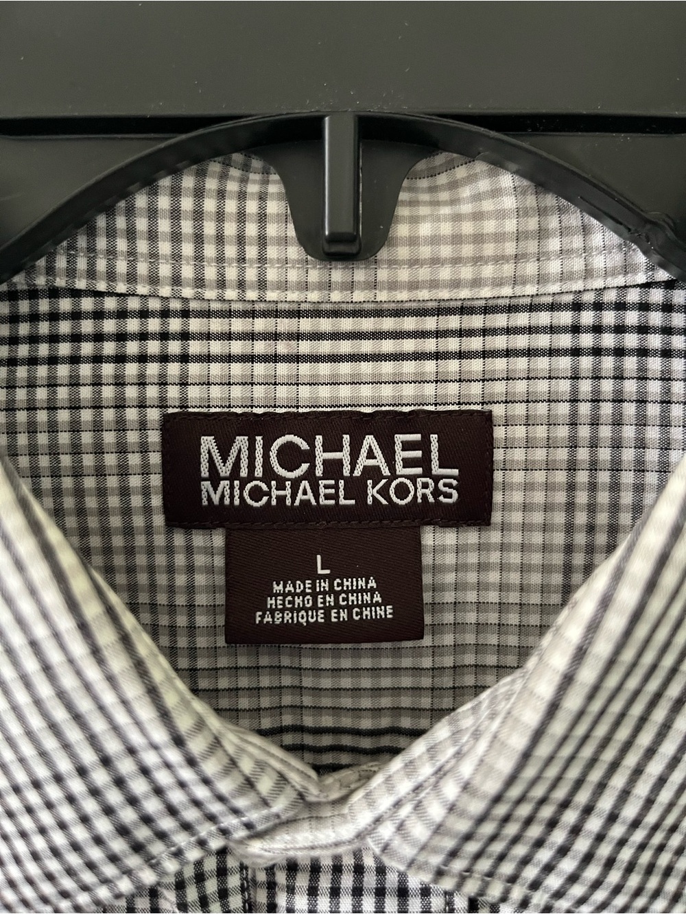 Michael Kors Men’s Lg button down Black & White Micro-Check Dress Shirt
